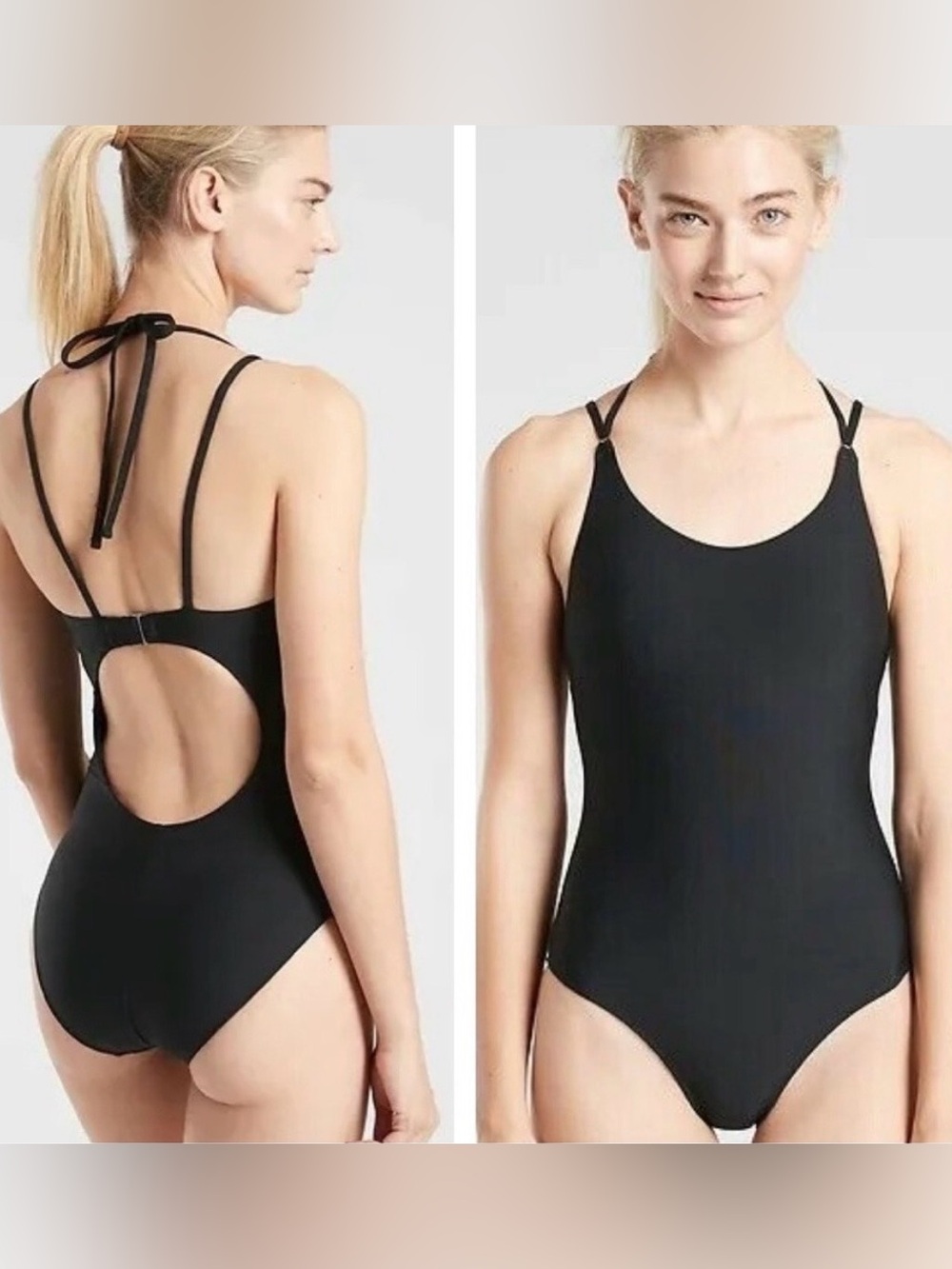 Athleta Keyhole One Piece Swimsuit Womens L Solid Black